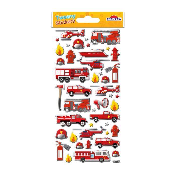 Autocollants réutilisables - Relief 3D - Pompiers - Effet métallique