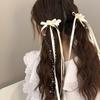 2Pcs Bow Ribbon Beaded Tassel Hair Clip For Girls Korean Cute Bowknot Side Clip Hairpin Barrette Headwear Hair Accessories