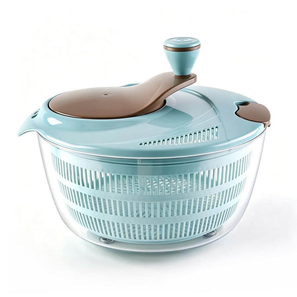 Salad spinner with dual drainage holes, 4.2-quart capacity, non-slip base and hand crank, for washing and spinning vegetables and fruits (1 piece)