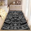 Area Rug, Mayan Aztec Calendar Stone Face Gray Tribal Art Print, Living Room Decor, Non-Slip Mat