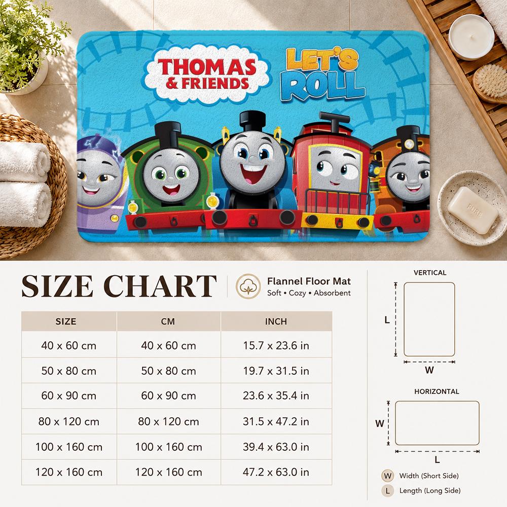 AnimeT-Thomas & Friends Floor Mat Flannel Rug Non Slip Absorbent Soft Washable For Entryway Hallway Bathroom Kitchen Decor
