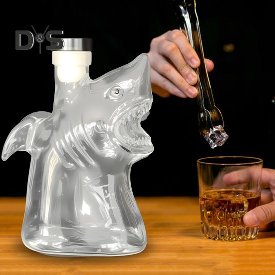 Акула Стеклянный графин для вина Бутылка для ликера с герметичной пробкой 300 мл Контейнер для виски водки пива Декор для домашнего бара Подарок для любителей виски