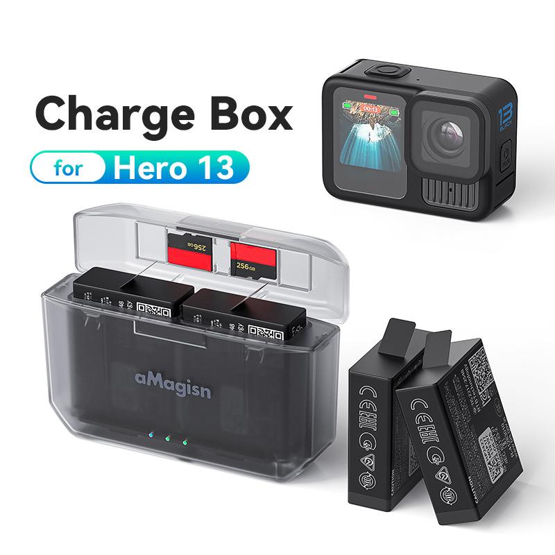 AMAGISN Camera Battery Fast Charging Box for GoPro Hero 13/12/11/10/9 Memory Card Storage Case