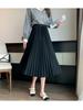 Pleated Large Swing A Word Umbrella Skirt Long Skirt Spring Summer Elastic High Waist High Temperature Pleated Retro Thin Middle Length Bustier Skirt