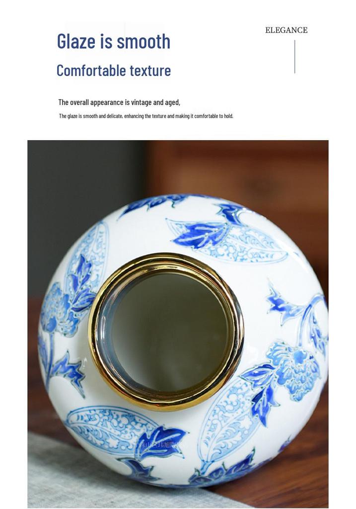 Elegant Blue and White Porcelain Vase: Retro Ceramic Ornament for Living Room Flower Arrangements