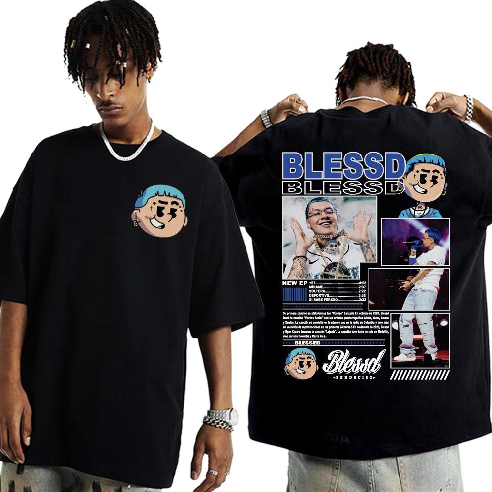 BLESSD BENDECIDO Tour 2025 Merch Rapper T-Shirt, Men's and Women's Clothing, High Quality Harajuku Hip Hop Cotton T-Shirt