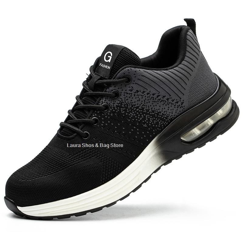 Модные рабочие ботинки со стальным носком, женские рабочие кроссовки на воздушной подушке, модные небьющиеся рабочие туфли для женщин, размер 35-46