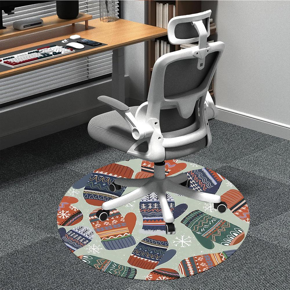 1pc Mittens Winter Patterns Chair Carpet for Office Non Slip, Machine Washable Rug for Office, Room Holiday Decor for Christmas, Birthday Polyester