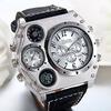 JewelryWe Fashion Mens Multifunctional Watch Numeric Dial Analog Display Leather Band Sports Compass Thermometer Function Silver Black