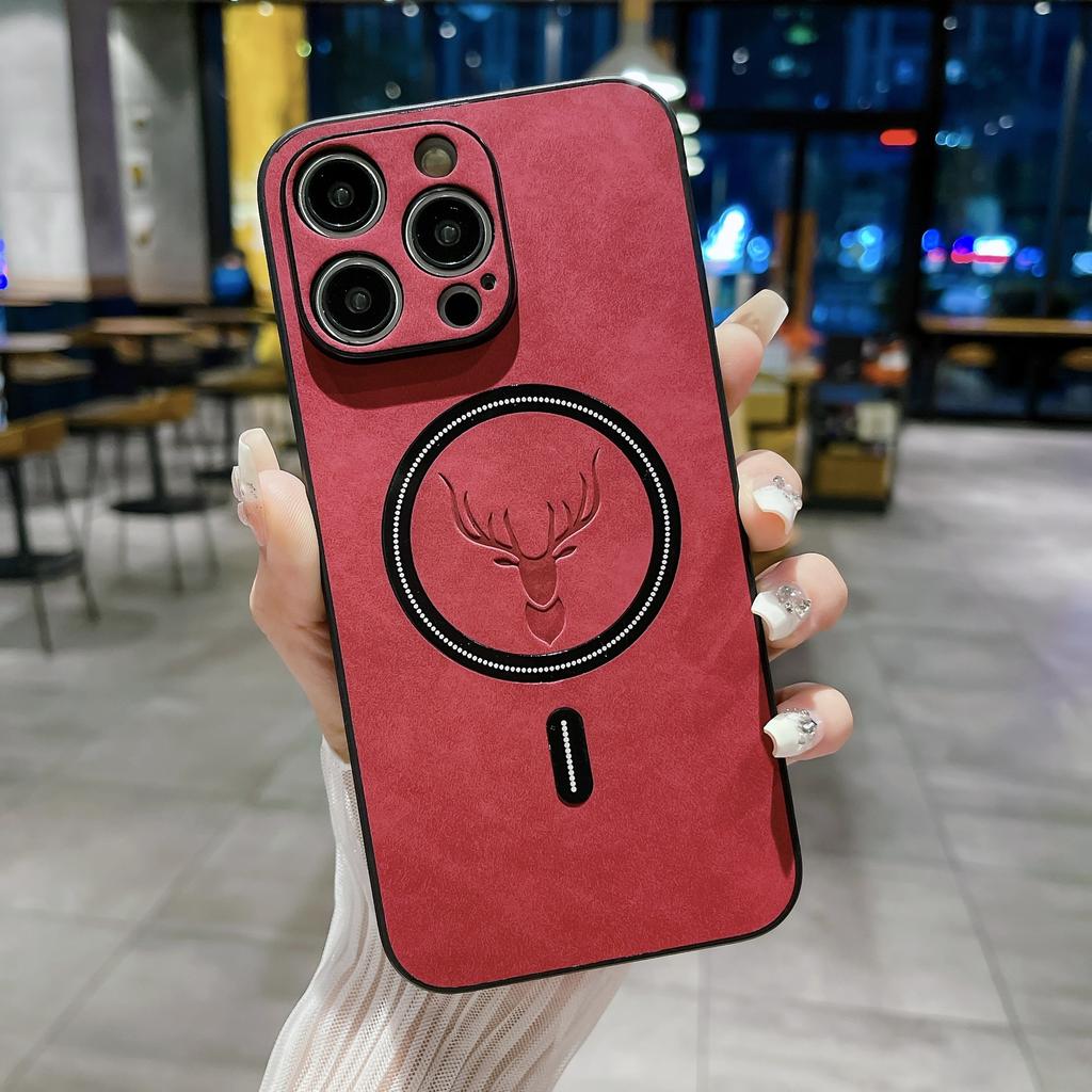 Для IPhone17Promax Магнитный чехол для телефона 15 с головой оленя для Apple 16pro Защитный чехол из овчины