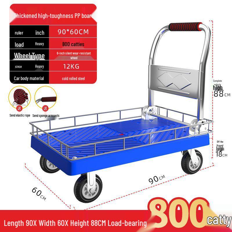 Silent Foldable Flatbed Hand Cart: Portable Turnover Trolley & Hand Truck