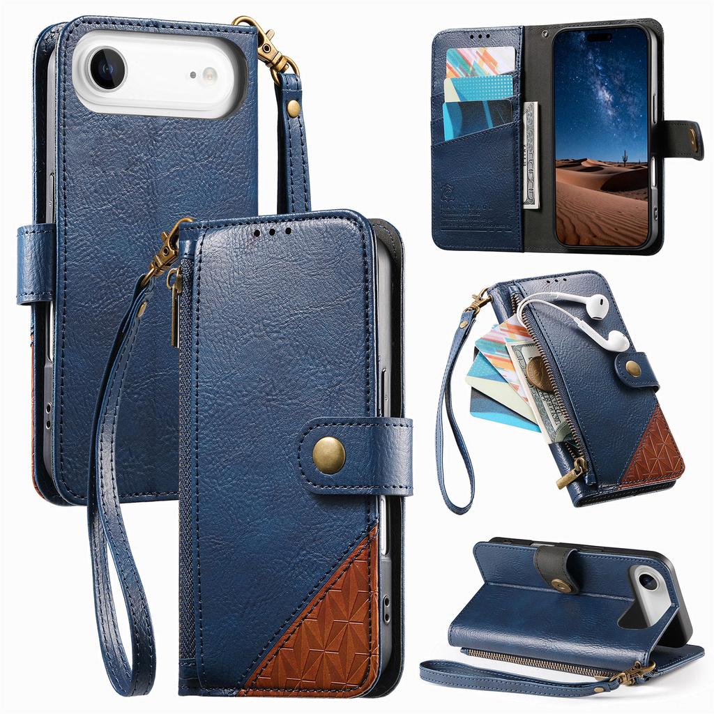 Color Blocking Luxury Magnetic Cards Solt Wallet Leather Phone Case for iPhone 17 Pro Max 16 Plus 15 14 17 Air Strap Flip Cover