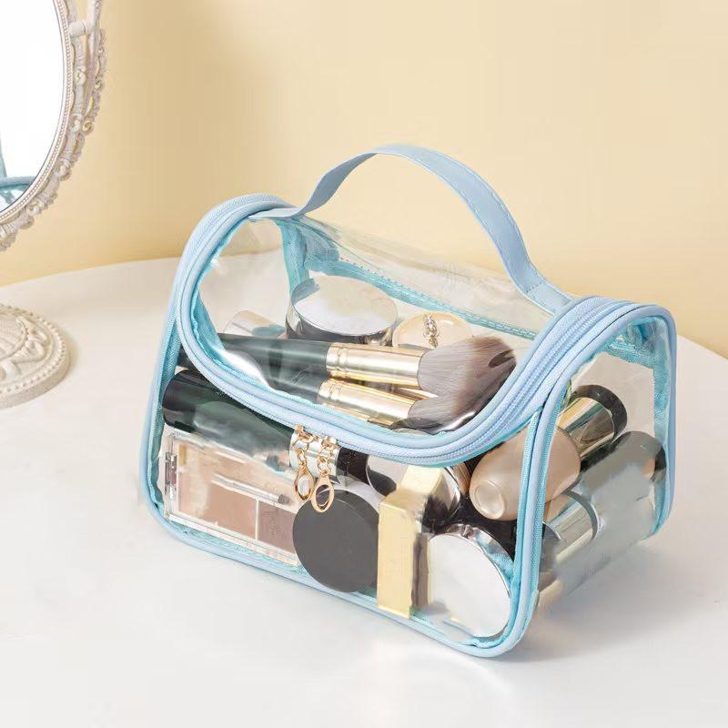 Transparent Mesh Cosmetic Bag Women Makeup Bag Double Zipper PVC Waterproof Makeup Pouch Toilet Wash Bag Large Tote Handbag