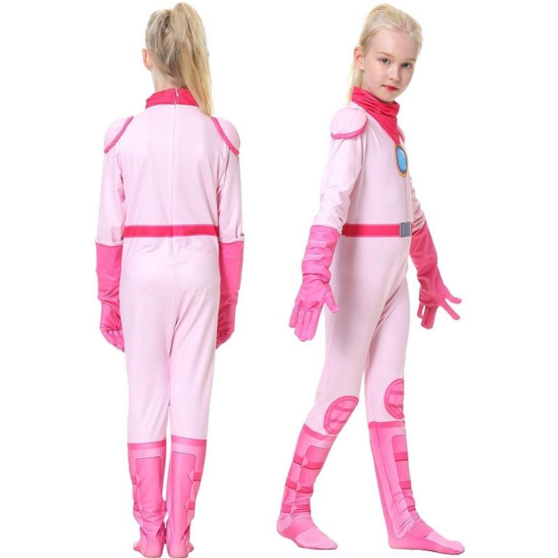 Marioeds Peach Princess Cosplay Costume Bodysuit for Girls Women Zentai Halloween Jumpsuit Kawaii Anime Bodysuits Gifts