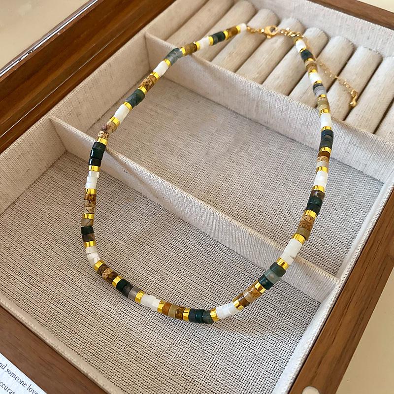 Роскошное хрустальное колье из агата и жемчуга - Этническая цепочка для ключицы