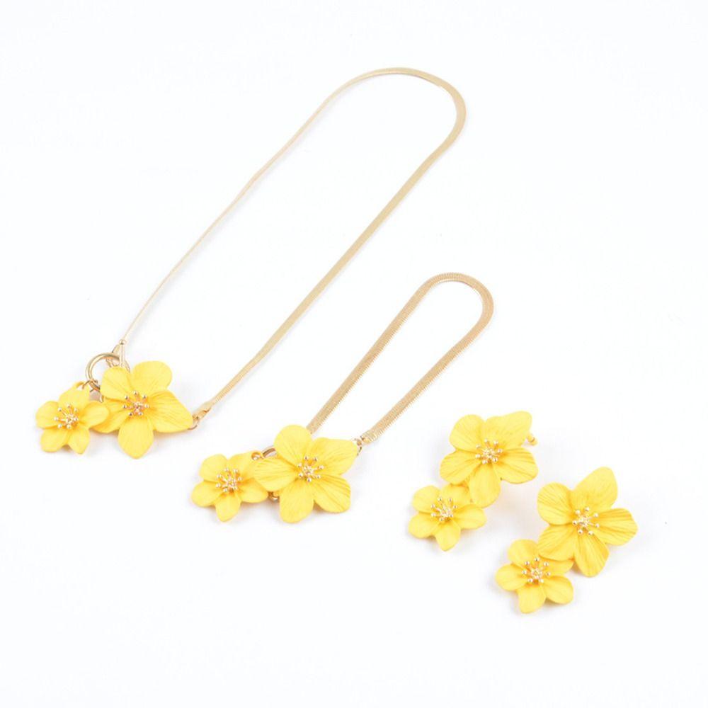 Metal Flower Jewelry Set Exaggerated Pendant Jewelry Suit Flower Necklace Earrings Set Party