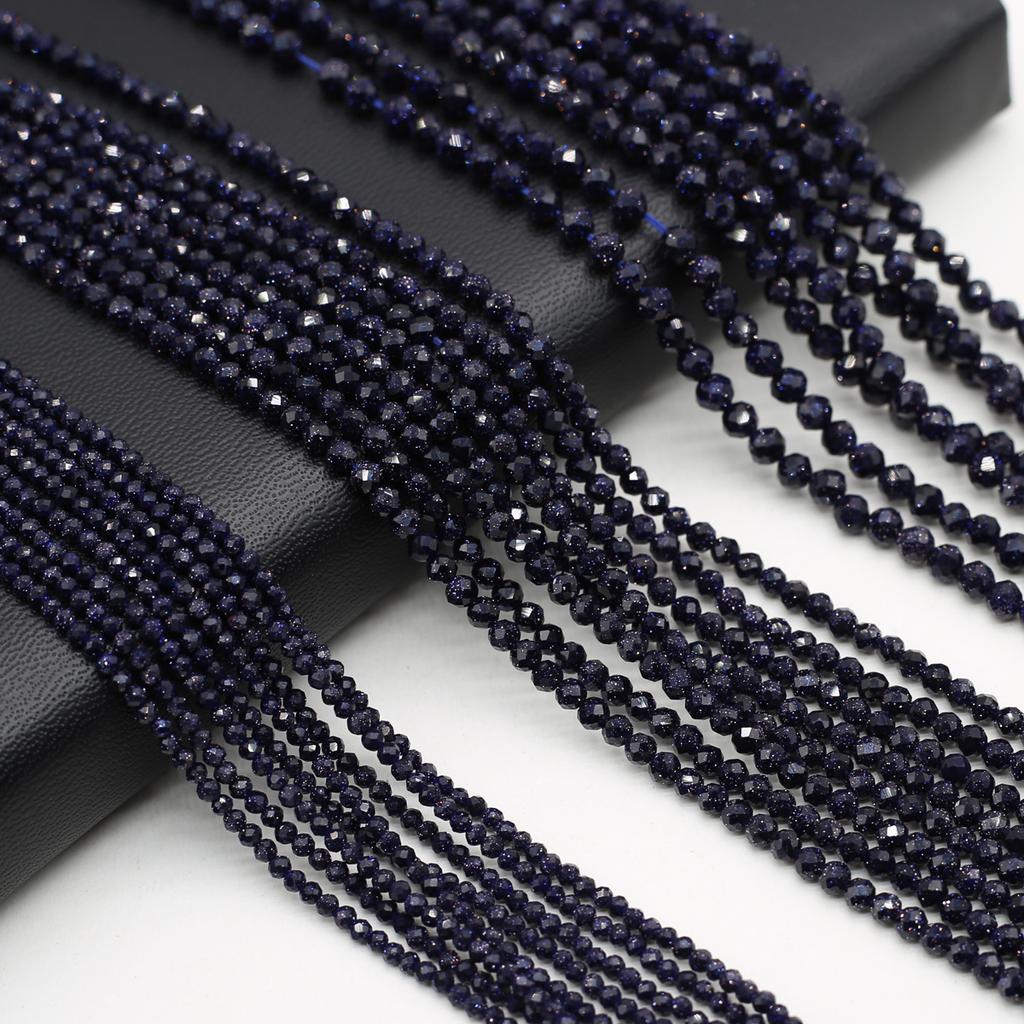 Natural Stone Beads Blue Sand Round Faceted Beads Charms For Jewelry Making DIY Necklace Bracelet Earrings Accessory