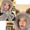 Autumn-Winter Fashion Plush Warm Hat with Fox Ears and Scarf Set for Women, Cute Animal Winter Two-Piece Outfit Plus Neck Warmer