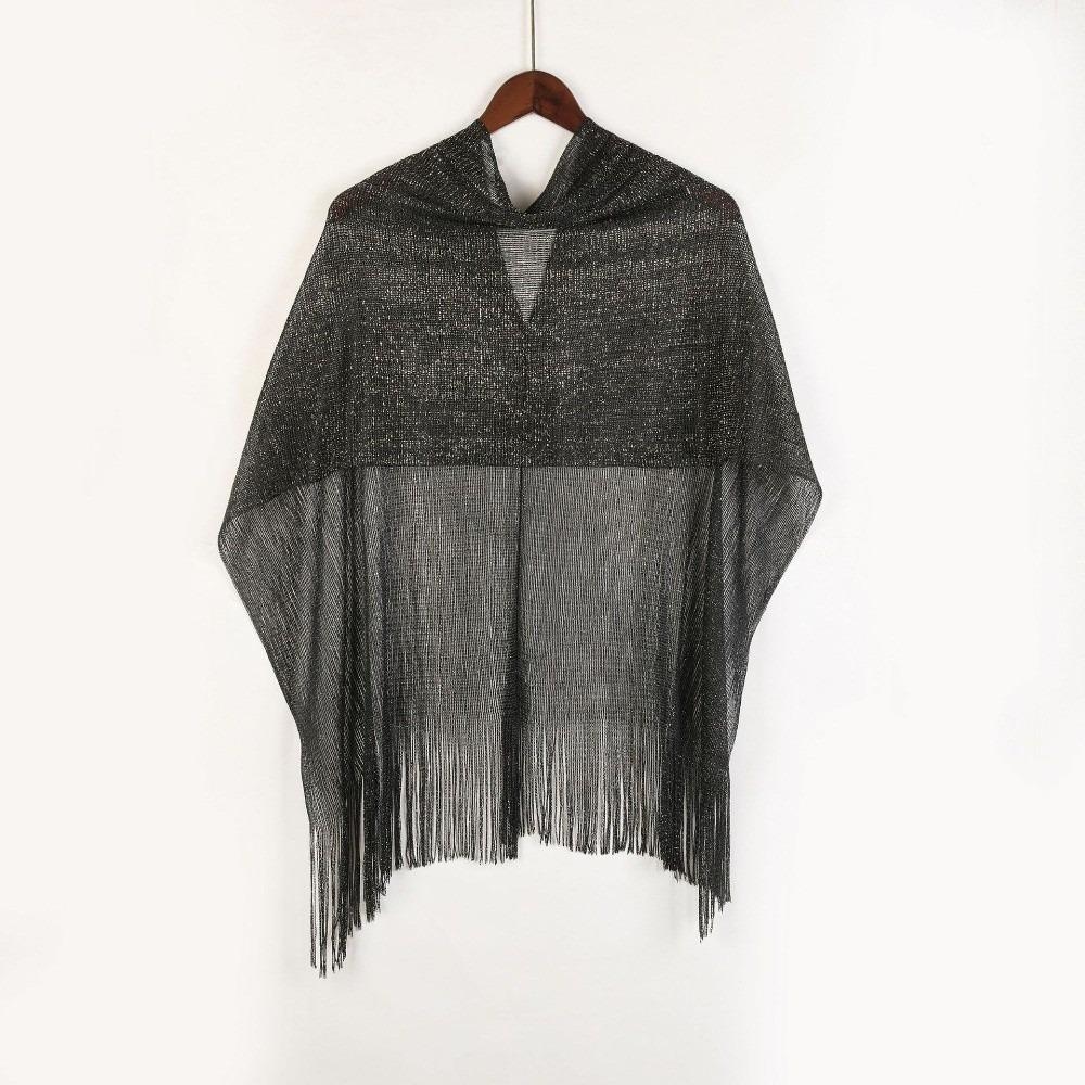 Gold Silver Shiny Silk Shawl Lace Tassel Fashion Hijab Fashion Evening Dress Scarf Summer Wear