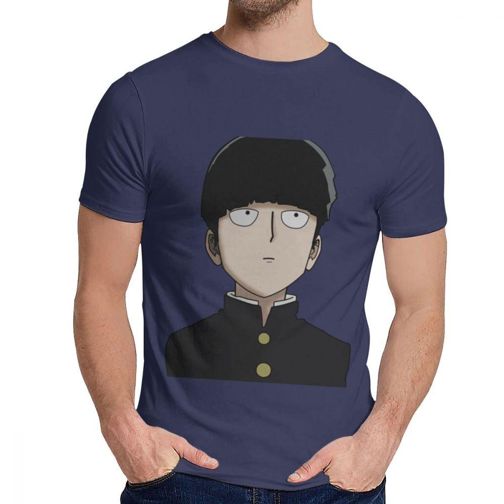 Male Tee Shirt Shigeo Kageyama Mob Psycho 100 Natural Cotton Top Design Round Neck Harajuku Streetwear