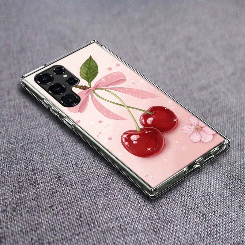 Чехол с вишневым бантом для Samsung Galaxy S24 S23 S21 S20 FE S22 S26 Ultra S25 Edge S10 Plus Прозрачный ТПУ Чехол Оболочка Coque Sho