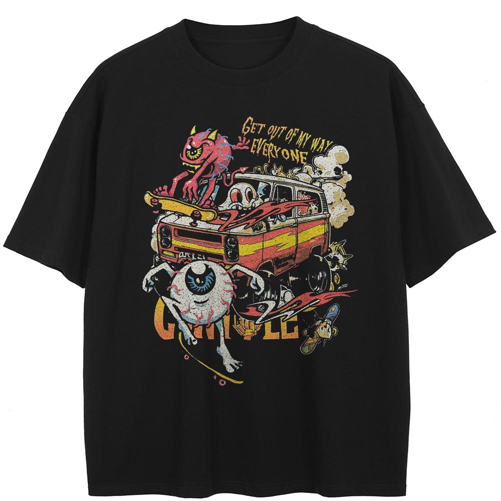 Уличная одежда Юмористическая графика Черная футболка Хлопок Унисекс Топы Футболки Летняя футболка с короткими рукавами