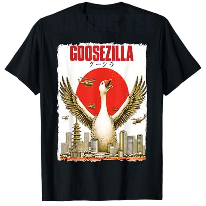 Humorous Goose GooseZilla Parody Japanese Art City Goose TShirt Funny Art Graphic Outfit Novelty Gift Streetwear Saying Tee Top