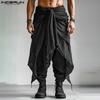 Men Elastic Waist Bandage Layers Casual Loose Irregular Pleated Harem Pants