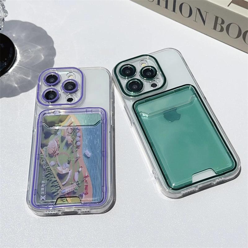 Роскошный кошелек-картхолдер, прозрачный чехол для iPhone17 16 15 14 Plus 13 12 11 Pro Max, отделение для фото, мягкий силиконовый противоударный чехол