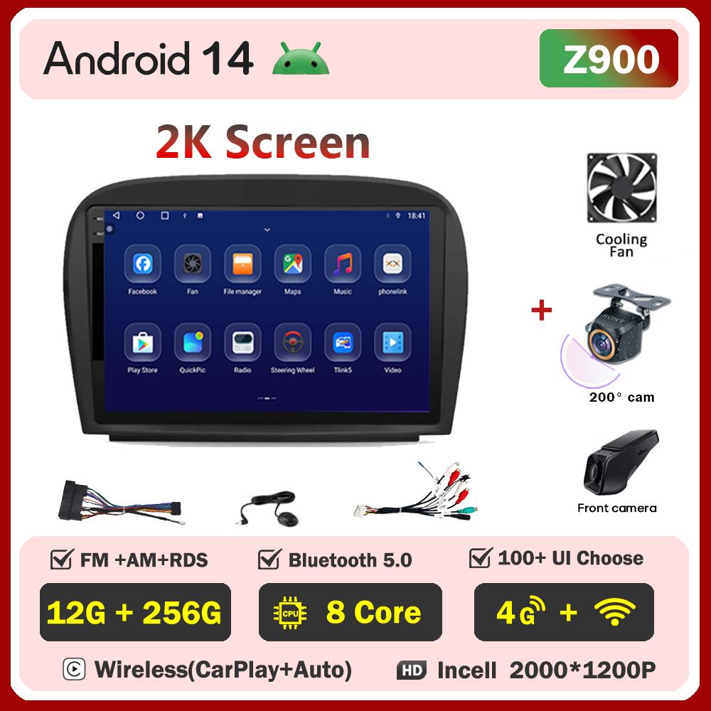 Для Mercedes Benz SL R230 SL350 SL500 SL55 SL600 SL65 2001-2007 Android 14 автомобильный радиоплеер GPS навигация сенсорный экран 5G Wifi