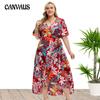 Plus Size Women's Dress Summer Short Sleeve Printed Bohemian Beach Dresses