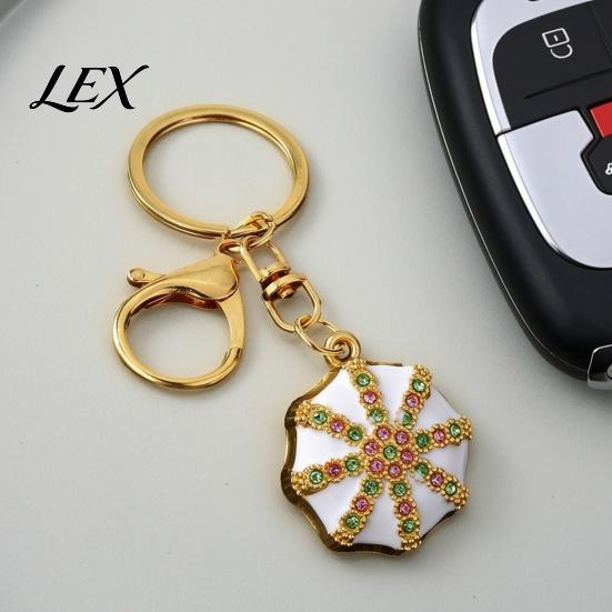 Zinc Alloy Pendant Rhinestone Ethnic Hat Keychain, Bling Octagonal Cap Car Key Oil Drop Pendants Ring, for Backpacks and Handbags Keyring