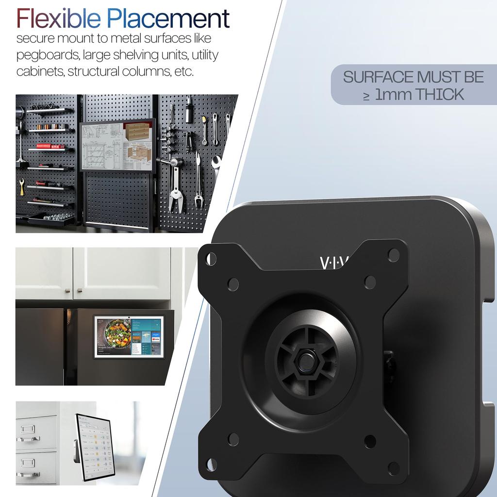 VIVO Магнитное крепление для монитора для дюймовых для стальных поверхностей толщиной или поддерживает до 18 13-34 мониторов, 1,5 мм больше, фунтов, черный, MOUNT-MAG01
