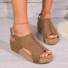 Women's Large Size Slope Heel Sandals Shoes Summer Casual Buckle Design Thick Sole Beach Sandals 35-44