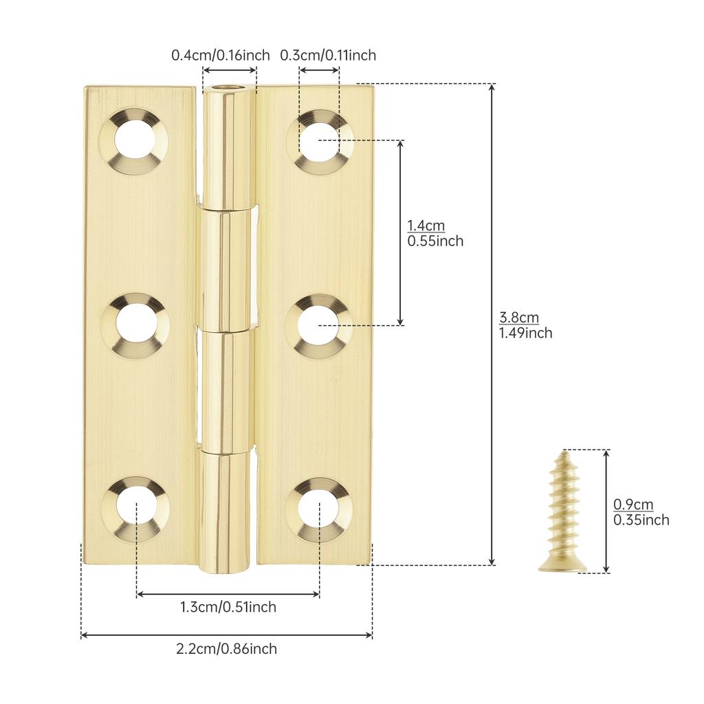 1.5 Inch Solid Brass Mini Butt Hinges, 8 Pcs with 48 Screws for Jewelry Box / Small Cabinet / Wooden Craft Hardware
