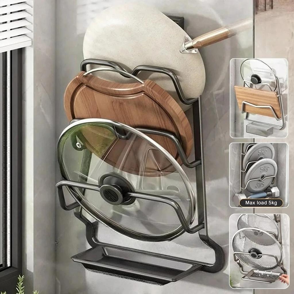 Kitchen Organizer Rack Wall Hanging Pot Cover Racks 2/3Layers Pot Lid Metal Rust-Free Multifunctional Rack Pot Lid StorageRack
