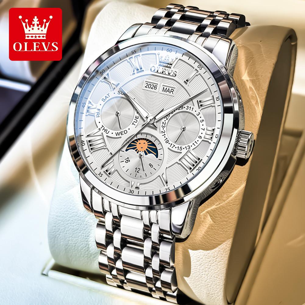 OLEVS Automatic Man Watch Original Luxury Brand Moon Phase Perpetual Calendar Business Mechanical Wristwatches For Men New 6785