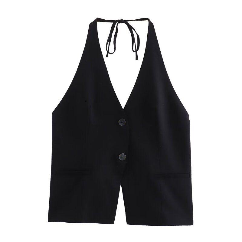 Fashion Style 2024 Autumn New Women's Clothing Stylish V Neck Bowknot Decoration Hanging Collar Tops 3067004