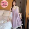 Summer Solid Lace Splicing Casual Oversize Nightdress with Chest Pad Sleepwear Women's V-Neck Plus Size M-5XL Nightgown Homewear