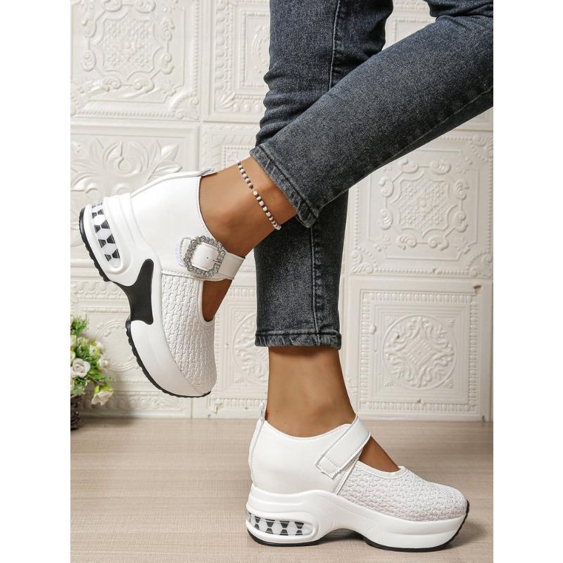 Женские туфли-слипоны большого размера на платформе с отделкой стразами, новинка осени, европейско-американский стиль, туфли-клинья с ремешком и пряжкой