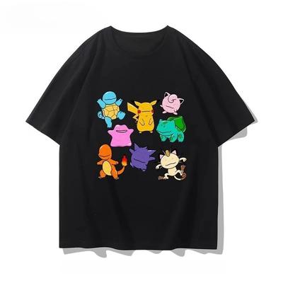 Печатная футболка с принтом Pokémon Аниме Q Edition 2026 Лето Мужская Большого размера Харадзюку Тренд Свободный Повседневный Топ с коротким рукавом