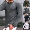 Men Spring Top 3D Checked Texture O Neck Slim Fit Long Sleeve Bottoming Clothes Solid Color Stretchy Pullover T-shirt