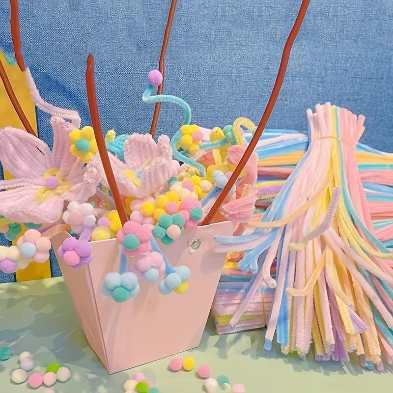 100-1000 ШТ.Цвет макарон Синельные палочки для поделок своими руками Синельная проволока для детей Ручной букет Ободок для волос Набор для крепления стеблей цветочной композиции