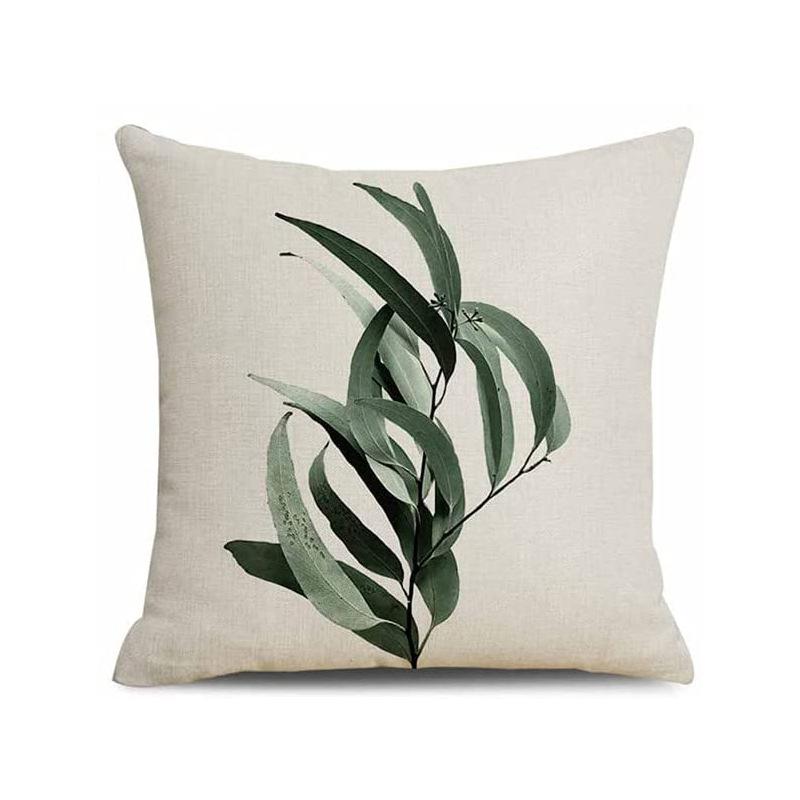 Simple Modern Green Leaves Tropical Plant Series Linen Pillowcase Nordic Small Fresh Style Cushion Cover