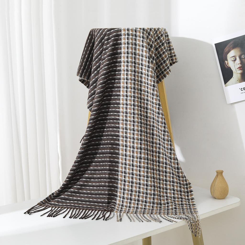 Осенне-зимний новый шарф женский утолщенный искусственный кашемир универсальный студенческий шаль длинный клетчатый шарф