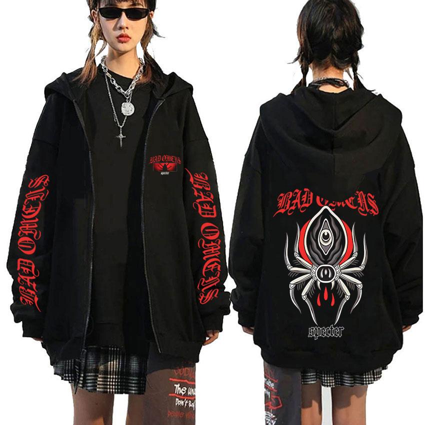 Рок-группа Bad Omens Specter Spider Графическое худи на молнии Мужское Женское Повседневное Оверсайз Куртка на молнии Мужская Винтажная Толстовка на молнии