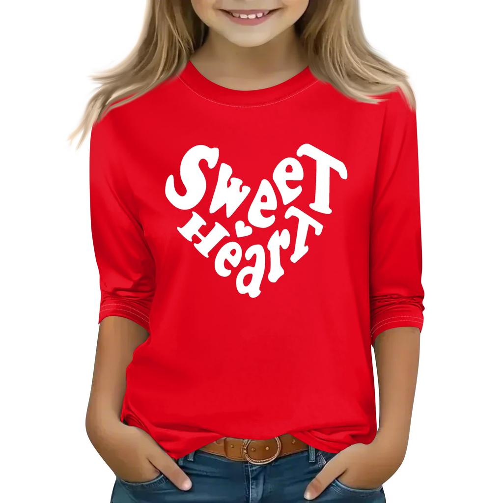 Топы с принтом для девочек 5-16 лет с круглым вырезом и рукавами 3/4 Футболки Модные топы Наряды Футболки