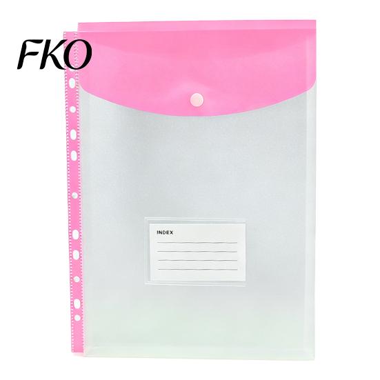 11 Hole Binder Pockets for A4 Binders, Plastic Expanding File Folders Snap Button Pocket with Closure & Transparent Label Slot, Durable