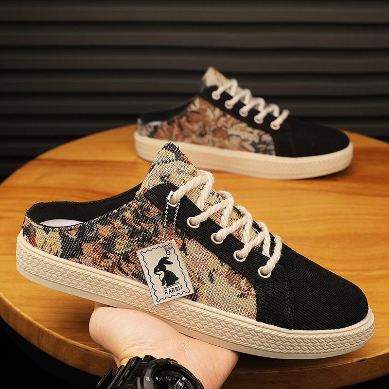 Весенняя и осенняя обувь больших размеров, мужская обувь с принтом, дышащие, легкие, простые тапочки.