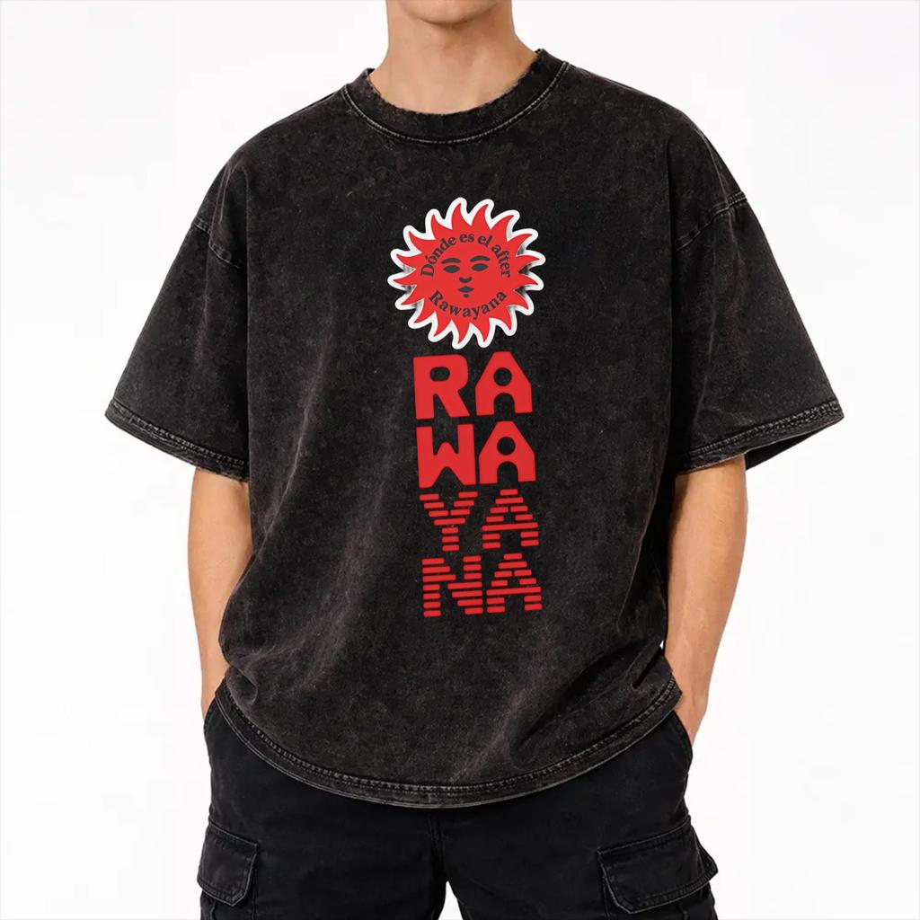 Harajuku Washed Shirts Rawayana ¿Donde Es El After? 2026 Album Merch Fashion T Shirt Harajuku Streetwear 100% Cotton